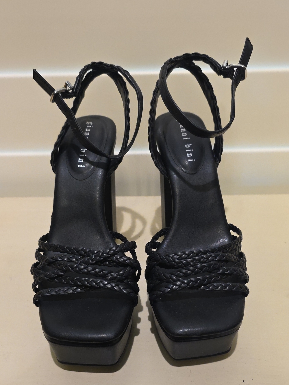 Gianni Bini Black Braided Ankle-Strap Platform Heels